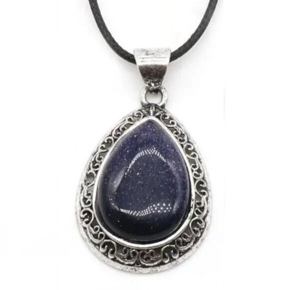 Blue Sandstone Natural Gemstone Water Drop Pendant Necklace Healing Gemstone - Picture 1 of 2